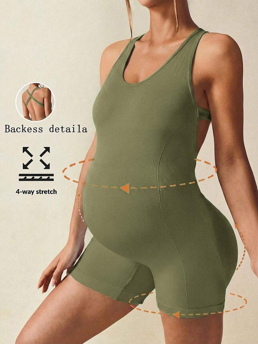 Maternity Casual Solid Color Sleeveless Backless Romper For Summer,Word Cup