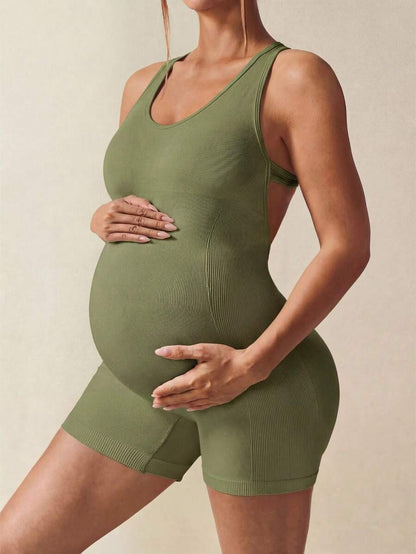 Maternity Casual Solid Color Sleeveless Backless Romper For Summer,Word Cup