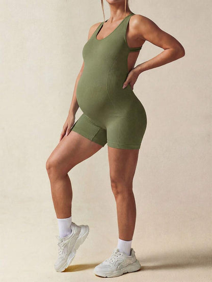 Maternity Casual Solid Color Sleeveless Backless Romper For Summer,Word Cup