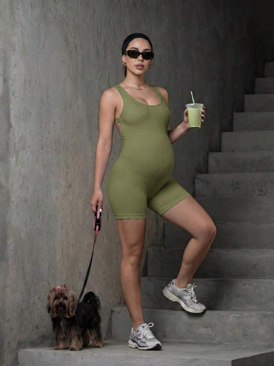 Maternity Casual Solid Color Sleeveless Backless Romper For Summer,Word Cup