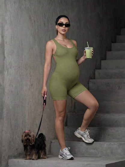 Maternity Casual Solid Color Sleeveless Backless Romper For Summer,Word Cup