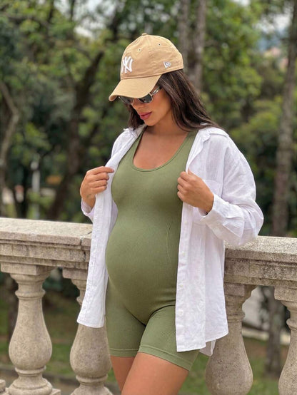 Maternity Casual Solid Color Sleeveless Backless Romper For Summer,Word Cup