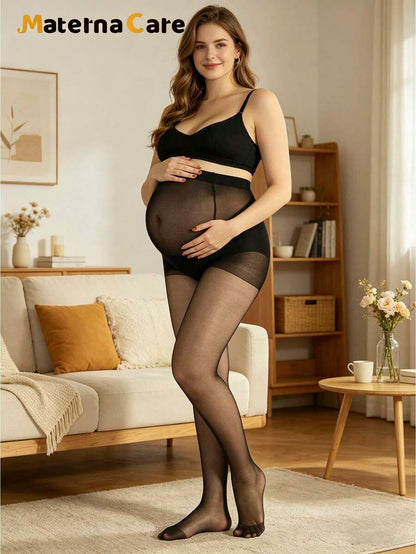 Materna Care Maternity Stockings - Classic Solid Color High Elasticity Belly Support Sheer Pantyhose