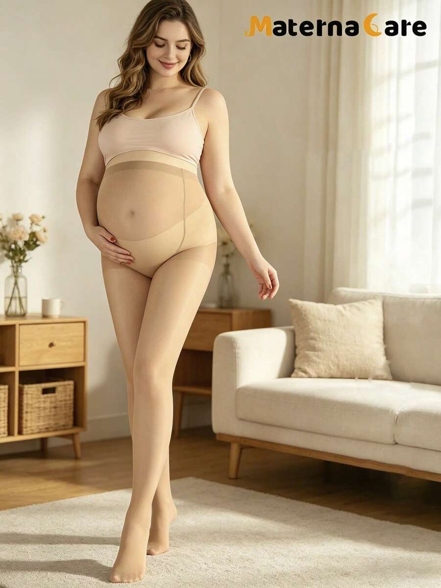 Materna Care Maternity Stockings - Classic Solid Color High Elasticity Belly Support Sheer Pantyhose