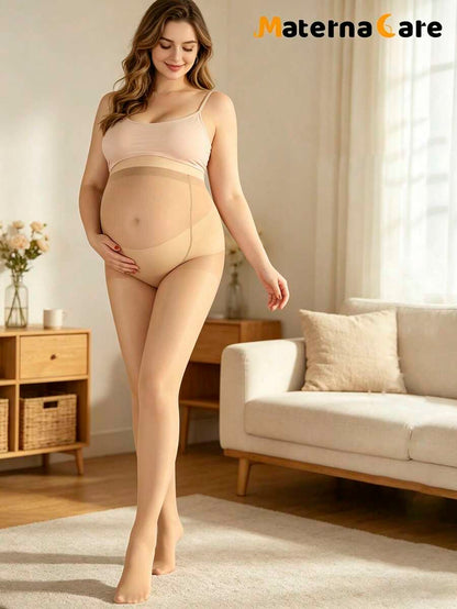 Materna Care Maternity Stockings - Classic Solid Color High Elasticity Belly Support Sheer Pantyhose