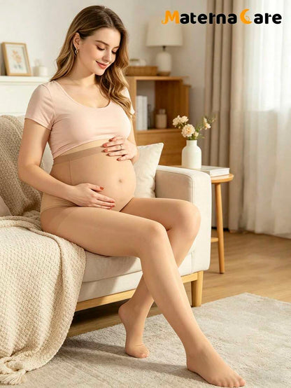 Materna Care Maternity Stockings - Classic Solid Color High Elasticity Belly Support Sheer Pantyhose