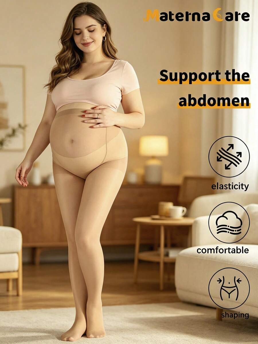 Materna Care Maternity Stockings - Classic Solid Color High Elasticity Belly Support Sheer Pantyhose