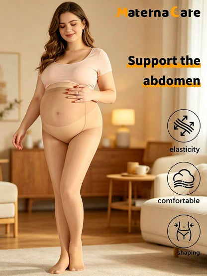 Materna Care Maternity Stockings - Classic Solid Color High Elasticity Belly Support Sheer Pantyhose