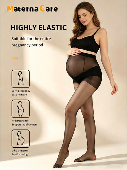 Materna Care Maternity Stockings - Summer Classic Solid Color Sheer Belly Support Thin, Pantyhose