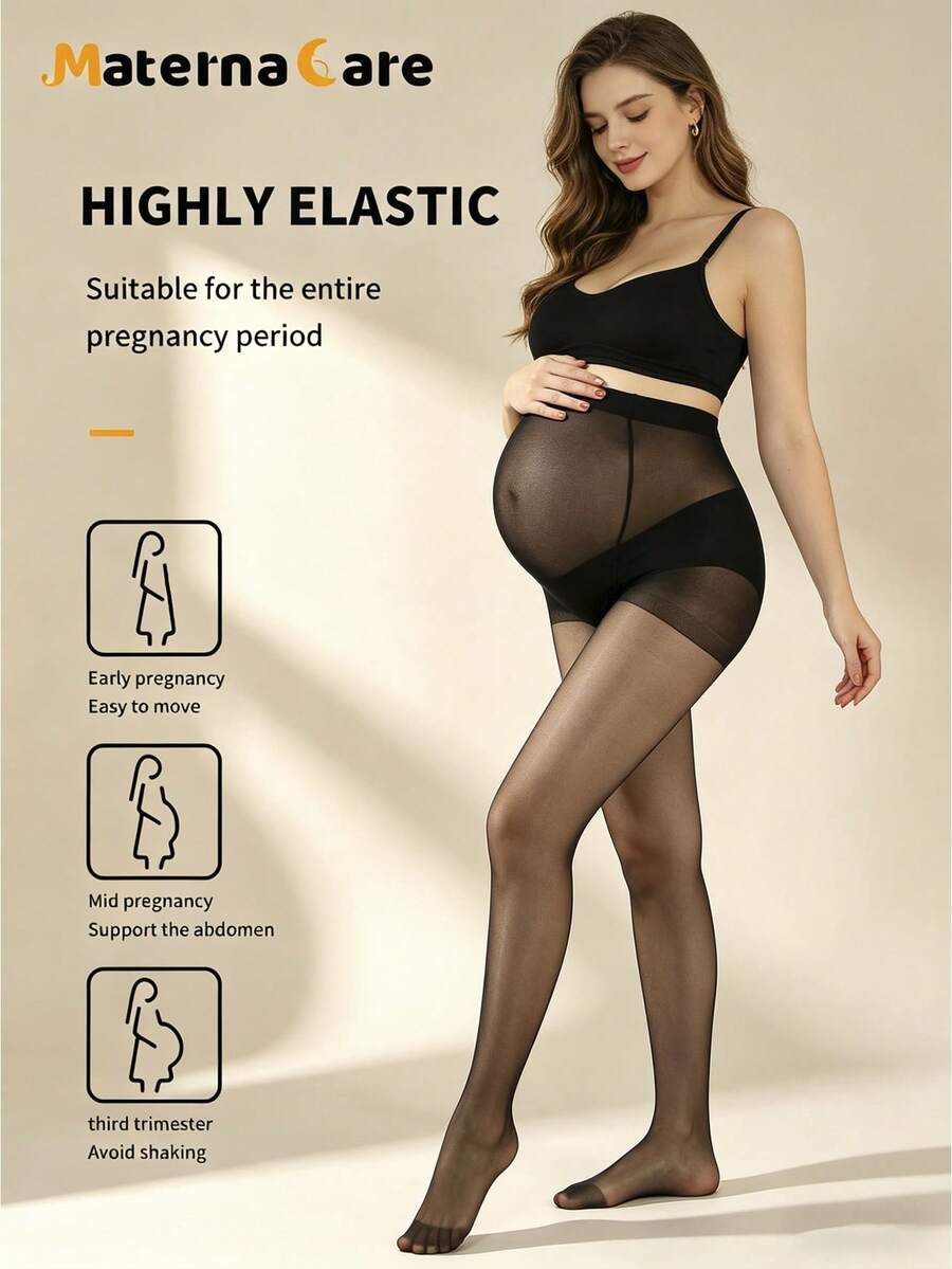 Materna Care Maternity Stockings - Summer Classic Solid Color Sheer Belly Support Thin, Pantyhose