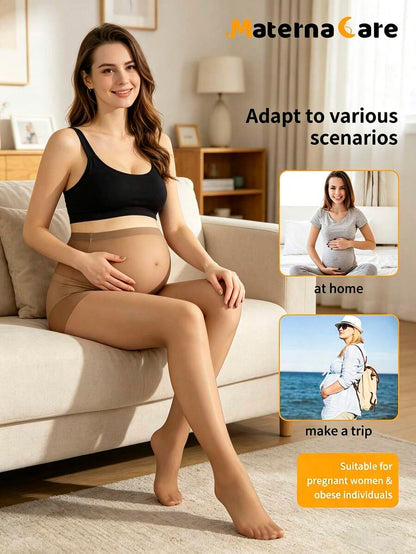 Maternity Leggings - Coffee Brown High Elasticity Sheer Pantyhose Soft Belly Support, Summer