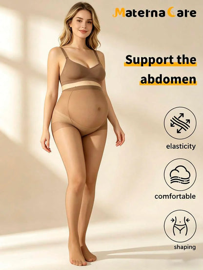 Maternity Leggings - Coffee Brown High Elasticity Sheer Pantyhose Soft Belly Support, Summer