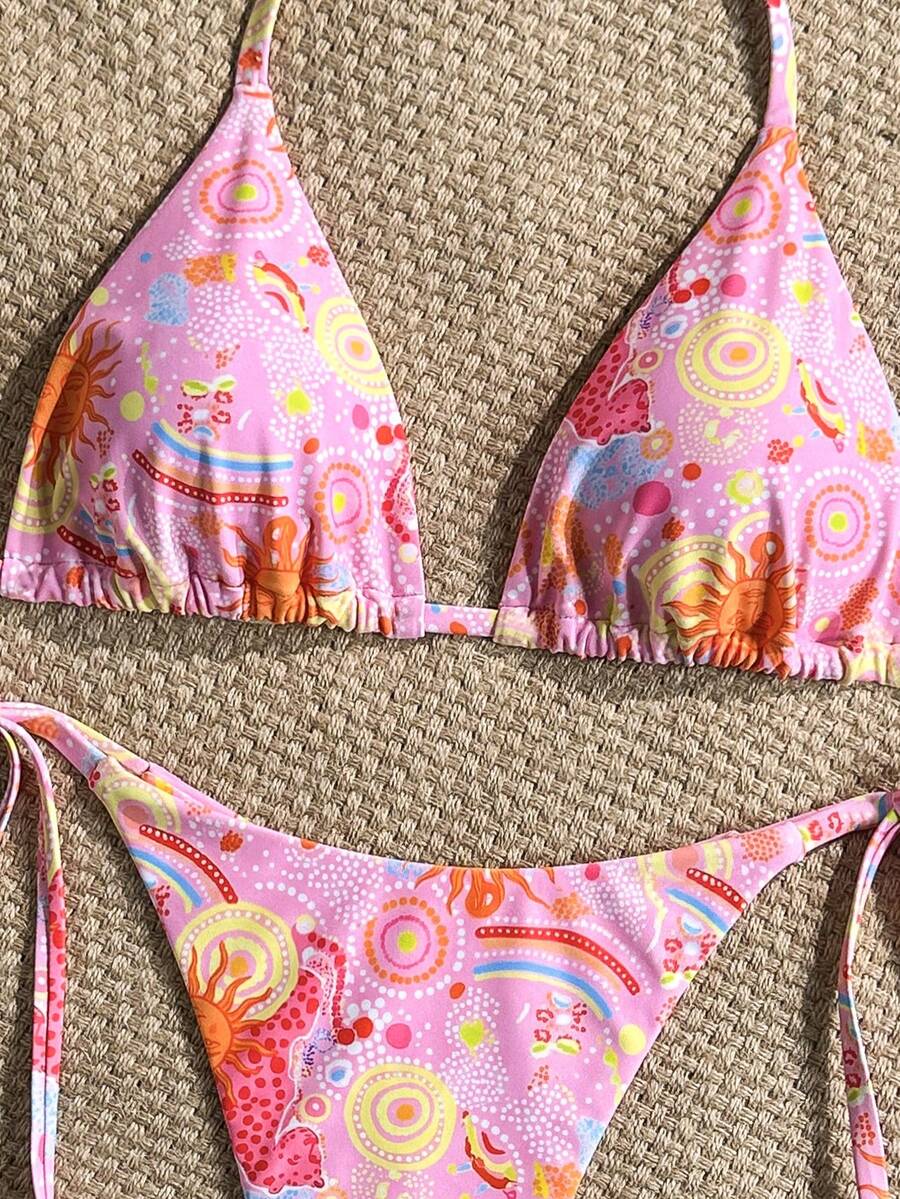Swim Vcay Women's Solid Color Halter Tie Backless Sexy Thong Bikini Set Bikini Triangle Lemon Bikini Yellow Bathing Suits Light Yellow Bikini String Bikini Set