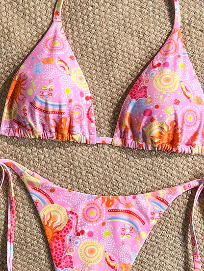 Swim Vcay Women's Solid Color Halter Tie Backless Sexy Thong Bikini Set Bikini Triangle Lemon Bikini Yellow Bathing Suits Light Yellow Bikini String Bikini Set
