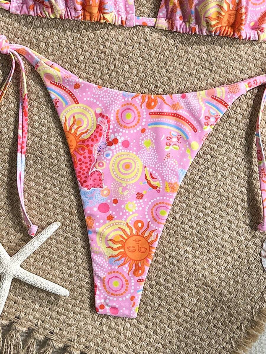 Swim Vcay Women's Solid Color Halter Tie Backless Sexy Thong Bikini Set Bikini Triangle Lemon Bikini Yellow Bathing Suits Light Yellow Bikini String Bikini Set