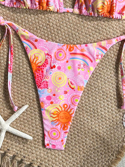 Swim Vcay Women's Solid Color Halter Tie Backless Sexy Thong Bikini Set Bikini Triangle Lemon Bikini Yellow Bathing Suits Light Yellow Bikini String Bikini Set