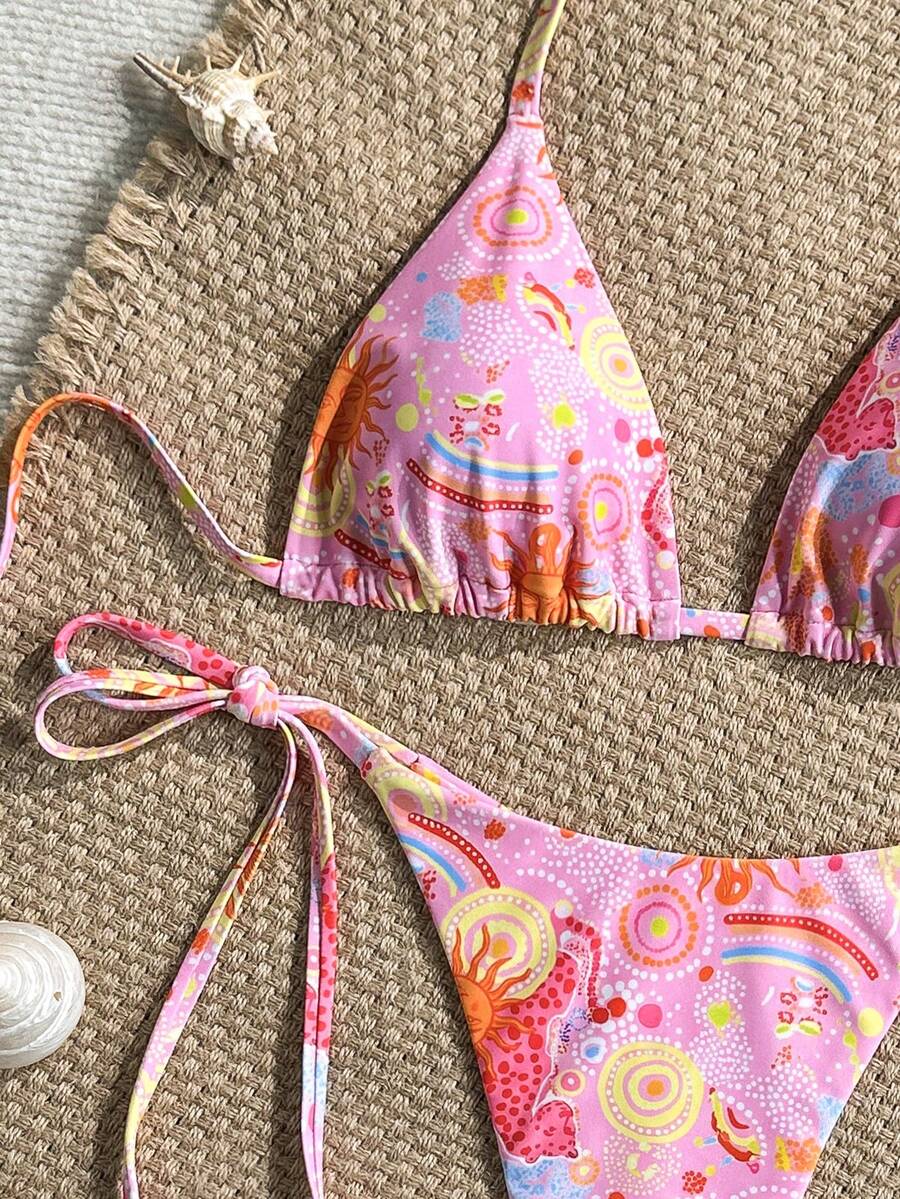 Swim Vcay Women's Solid Color Halter Tie Backless Sexy Thong Bikini Set Bikini Triangle Lemon Bikini Yellow Bathing Suits Light Yellow Bikini String Bikini Set