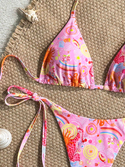 Swim Vcay Women's Solid Color Halter Tie Backless Sexy Thong Bikini Set Bikini Triangle Lemon Bikini Yellow Bathing Suits Light Yellow Bikini String Bikini Set