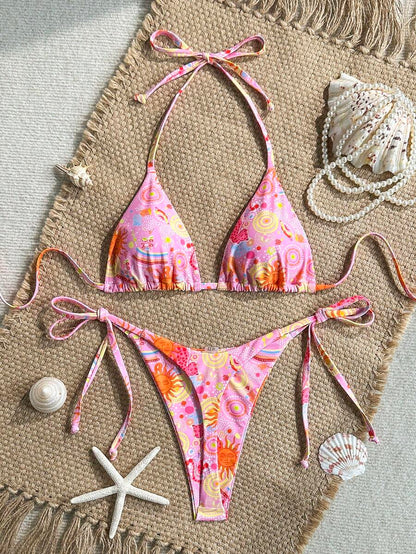 Swim Vcay Women's Solid Color Halter Tie Backless Sexy Thong Bikini Set Bikini Triangle Lemon Bikini Yellow Bathing Suits Light Yellow Bikini String Bikini Set