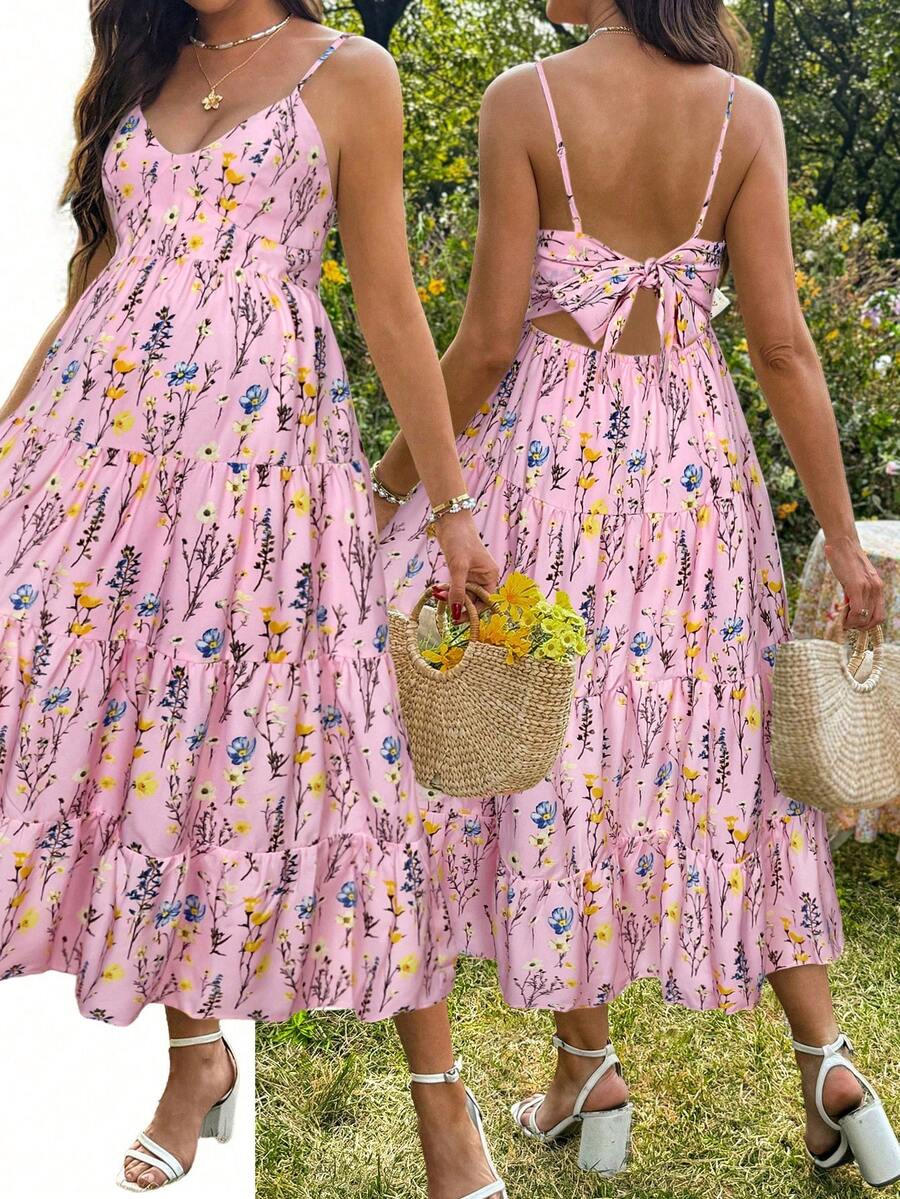 Maternity Floral Print Ruffle Hem Casual Camisole Dress
