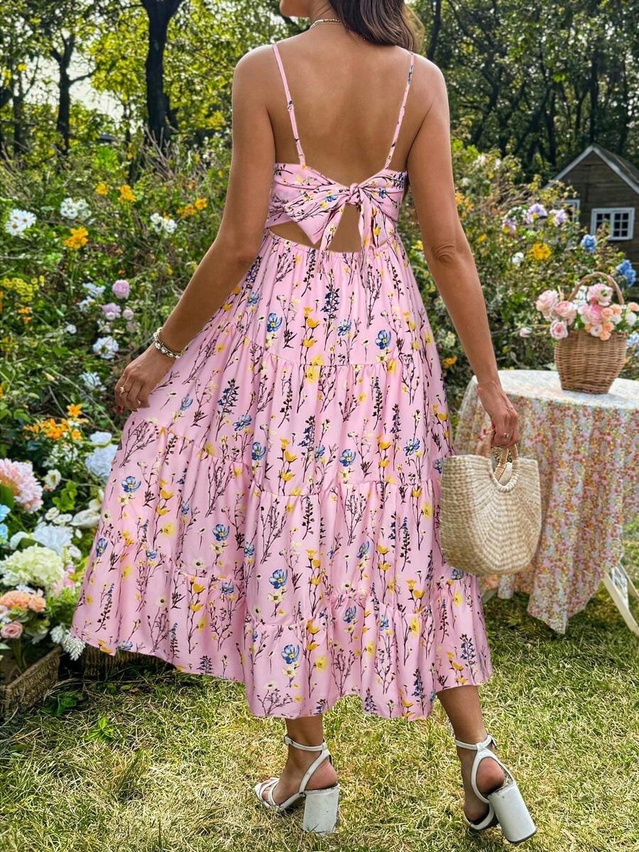 Maternity Floral Print Ruffle Hem Casual Camisole Dress
