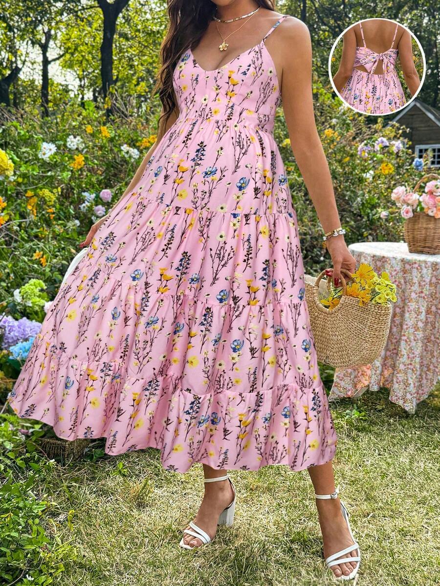 Maternity Floral Print Ruffle Hem Casual Camisole Dress