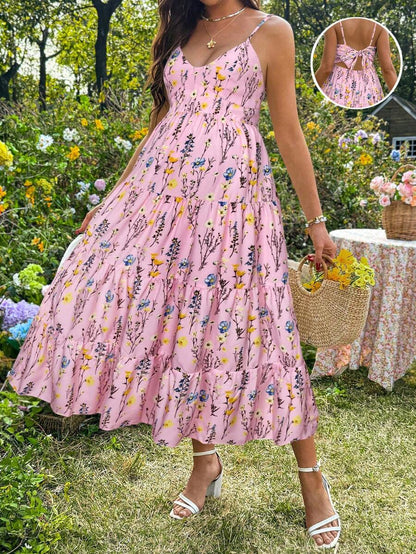 Maternity Floral Print Ruffle Hem Casual Camisole Dress