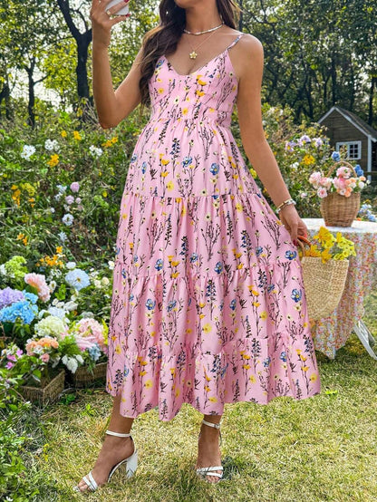 Maternity Floral Print Ruffle Hem Casual Camisole Dress