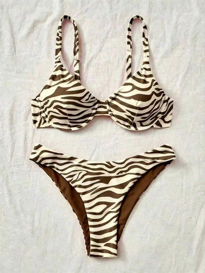 Bellisia Summer Beach Zebra Striped Underwire Bikini Set