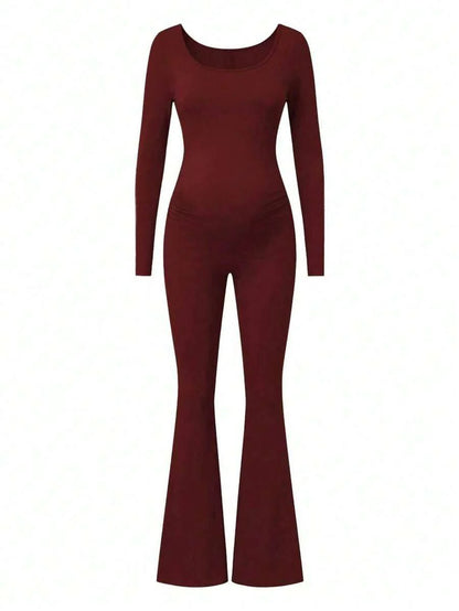 Maternity Long Sleeve Jumpsuit, Tight & Comfortable Casual Outfit