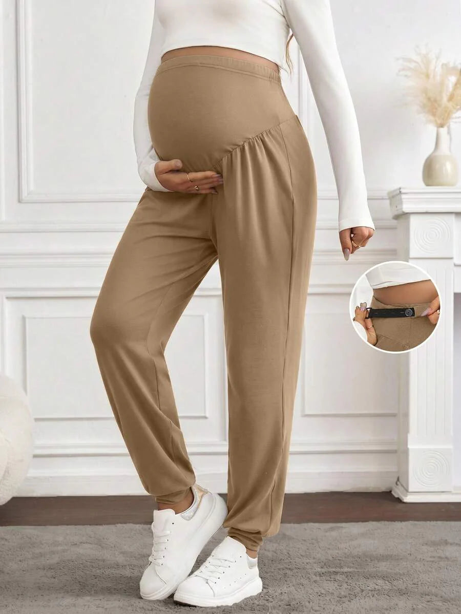 Black Pleated Maternity Harem Pants Loose Fit Elastic Waist Casual Knit Lounge Trousers for Pregnant Women Spring Fall