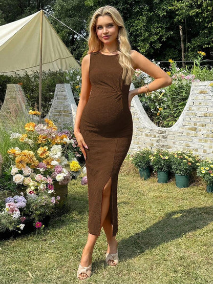 Women's Long Twist Knot Slit Casual Maternity Dress