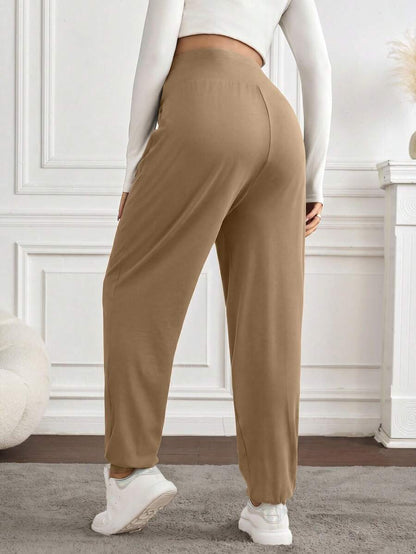 Black Pleated Maternity Harem Pants Loose Fit Elastic Waist Casual Knit Lounge Trousers for Pregnant Women Spring Fall