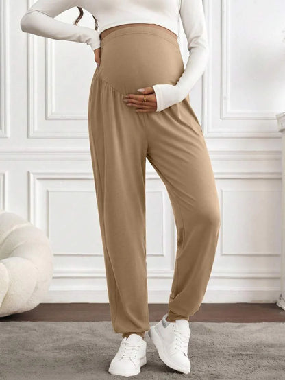 Black Pleated Maternity Harem Pants Loose Fit Elastic Waist Casual Knit Lounge Trousers for Pregnant Women Spring Fall