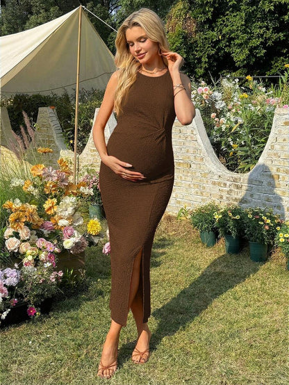 Women's Long Twist Knot Slit Casual Maternity Dress
