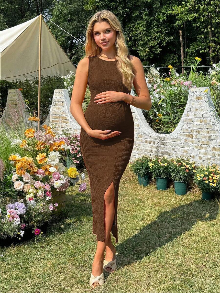 Women's Long Twist Knot Slit Casual Maternity Dress