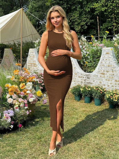 Women's Long Twist Knot Slit Casual Maternity Dress