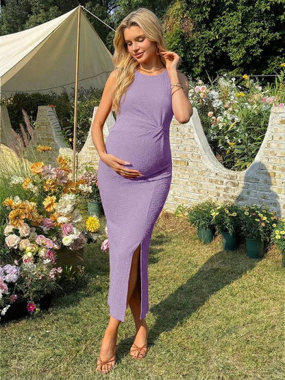 Women's Long Twist Knot Slit Casual Maternity Dress