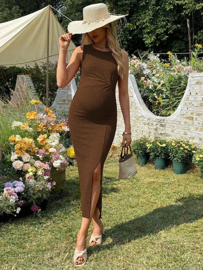 Women's Long Twist Knot Slit Casual Maternity Dress