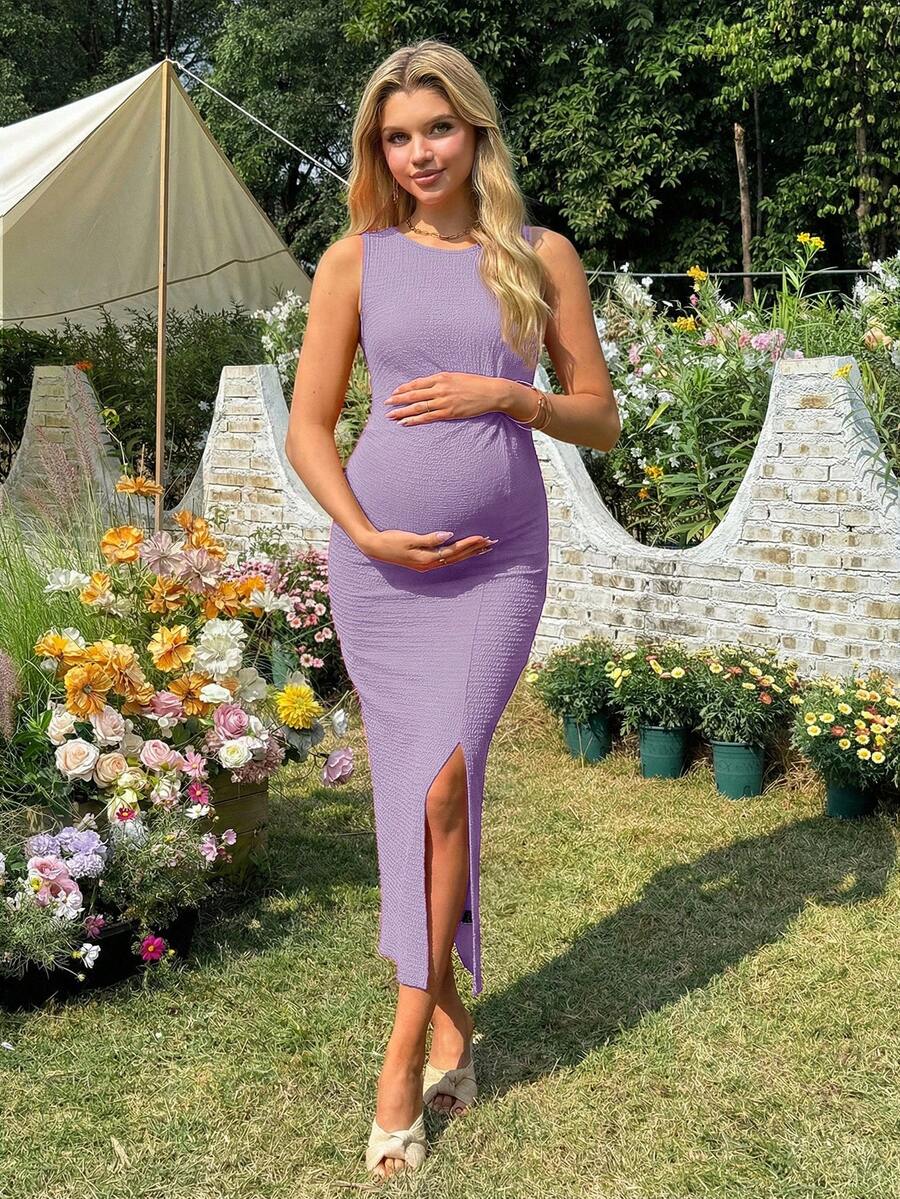 Women's Long Twist Knot Slit Casual Maternity Dress