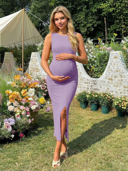 Women's Long Twist Knot Slit Casual Maternity Dress