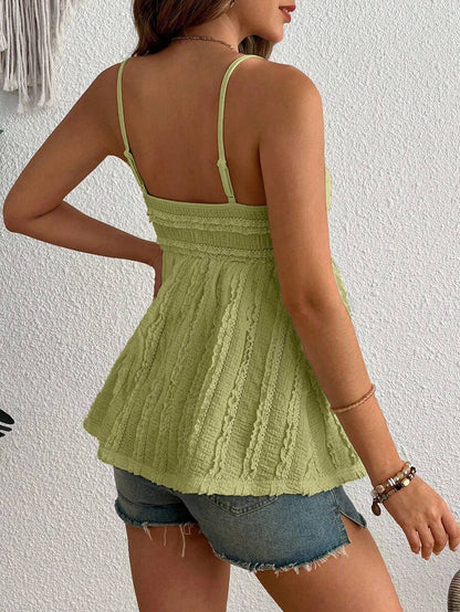 Pleated Lace Maternity Camisole - Apricot Slim Fit Ruched Spaghetti Strap Knitted Cami Top for Daily Wear