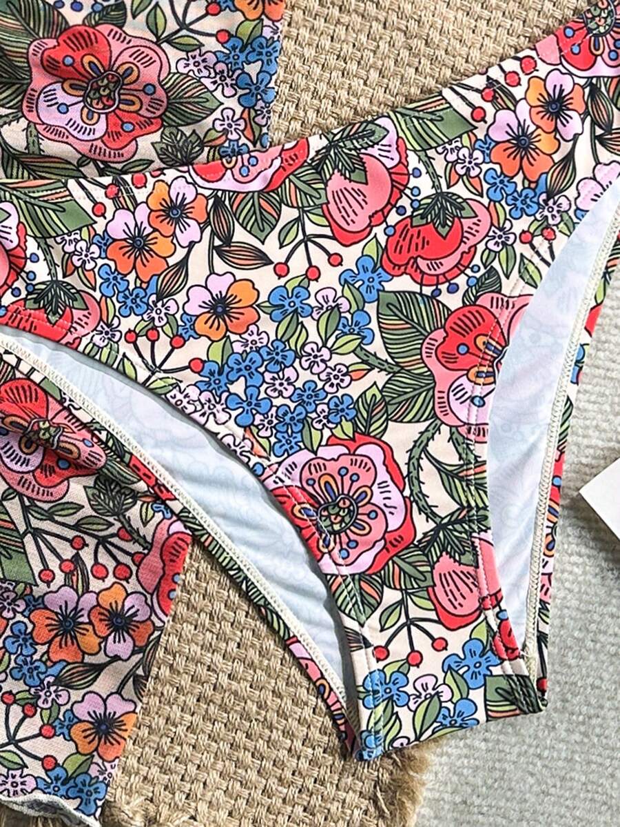 Women's 3-Piece Solid Halter Bikini Set - Knot Detail, Skirt Cover-Up, Triangle Cup, Red