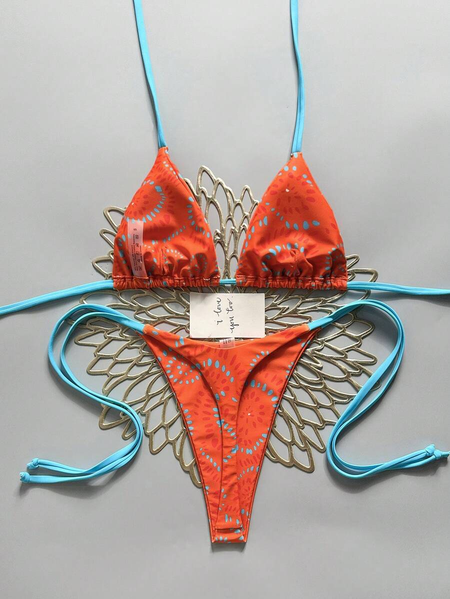 Swim Vcay Women's Solid Color Halter Tie Backless Sexy Thong Bikini Set Bikini Triangle Lemon Bikini Yellow Bathing Suits Light Yellow Bikini String Bikini Set