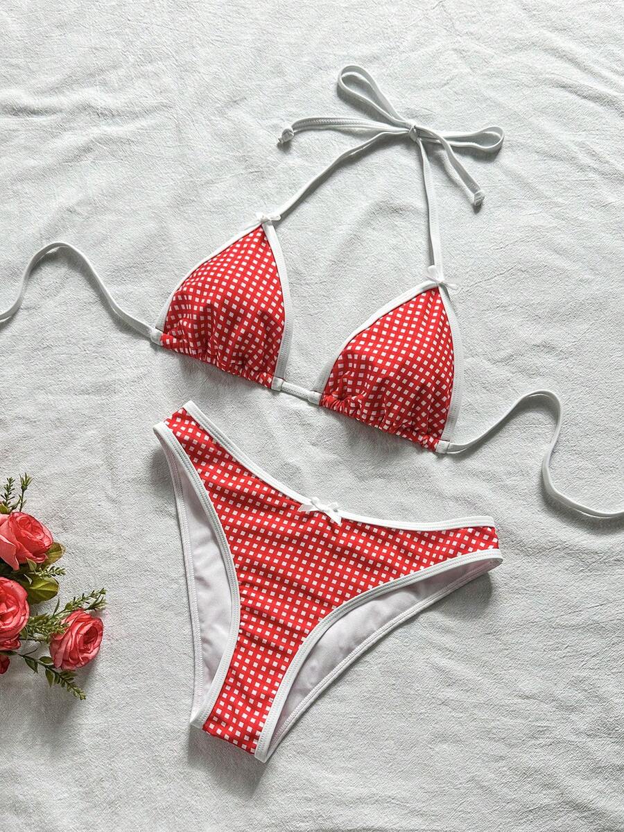 Swim Vcay Women's Tropical Floral Halter Neck Backless Sexy Bikini Set For Beach Vacation For Summer Rave Lollapalooza