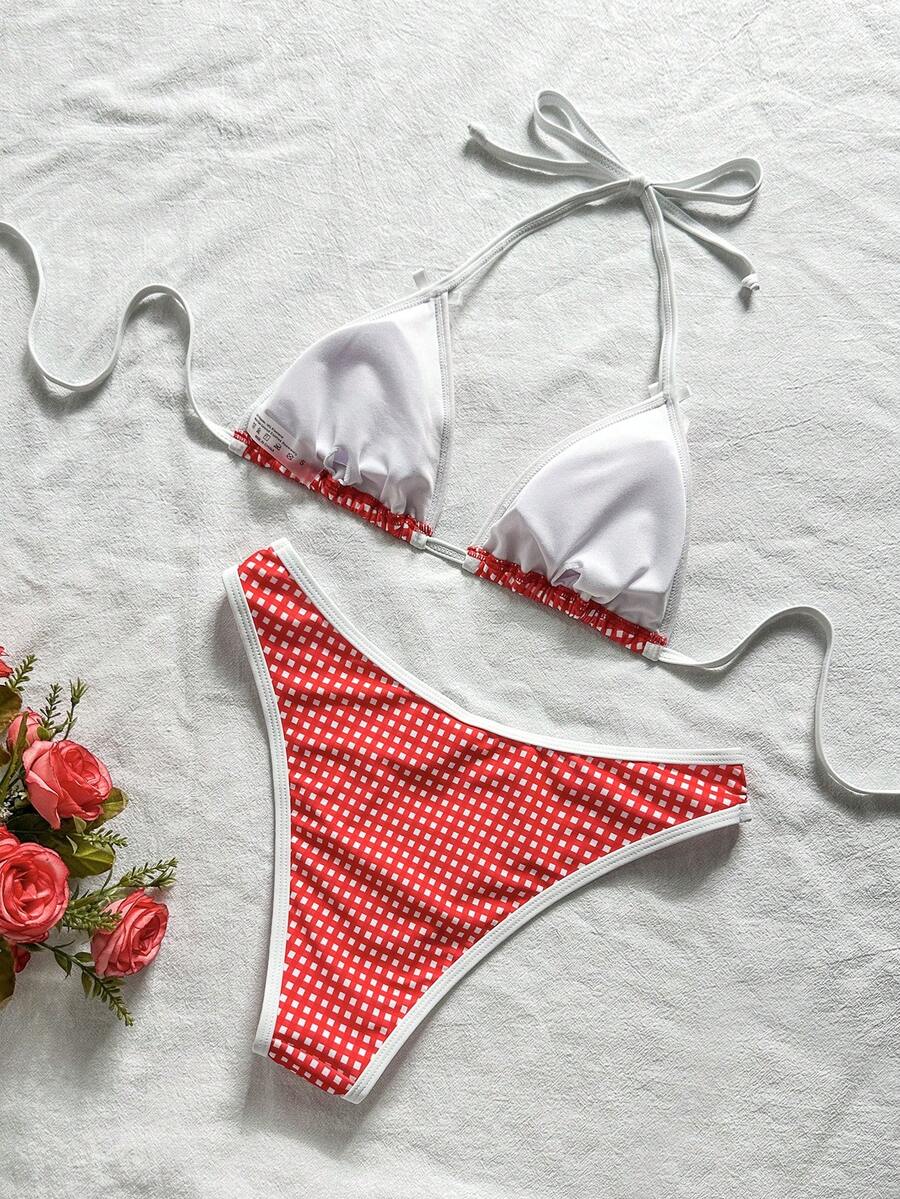 Swim Vcay Women's Tropical Floral Halter Neck Backless Sexy Bikini Set For Beach Vacation For Summer Rave Lollapalooza