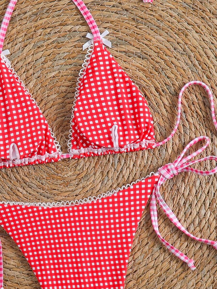 Swim Vcay Women's Solid Color Halter Tie Backless Sexy Thong Bikini Set Bikini Triangle Lemon Bikini Yellow Bathing Suits Light Yellow Bikini String Bikini Set