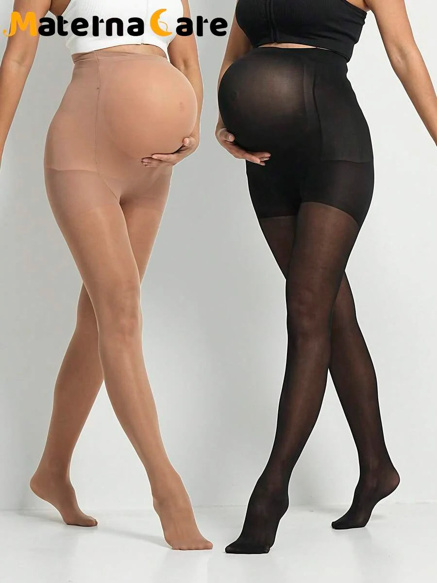 Maternity Leggings - Classic Solid Color 80D Semi Sheer Nylon Belly Support Soft, Daily Wear
