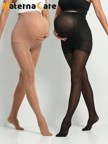 Maternity Leggings - Classic Solid Color 80D Semi Sheer Nylon Belly Support Soft, Daily Wear