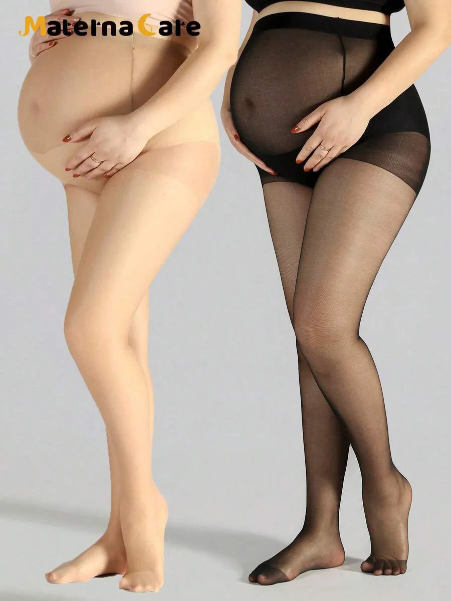 Materna Care Maternity Stockings - Summer Classic Solid Color Sheer Belly Support Thin, Pantyhose